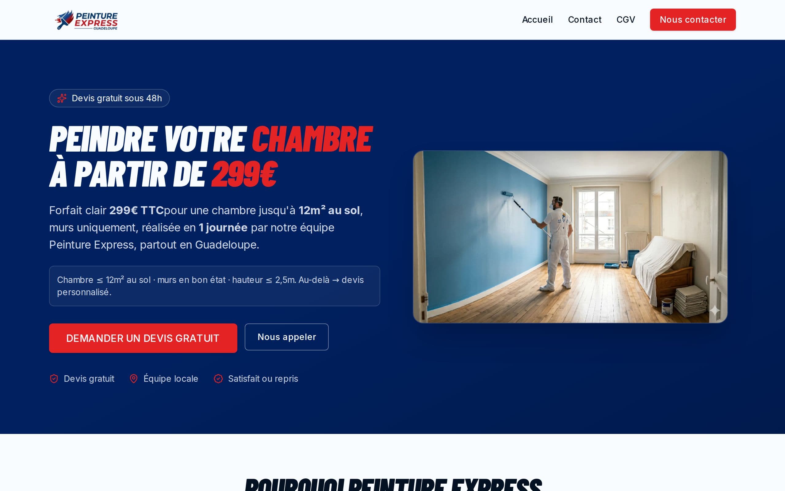 Page d'accueil du site Peinture Express