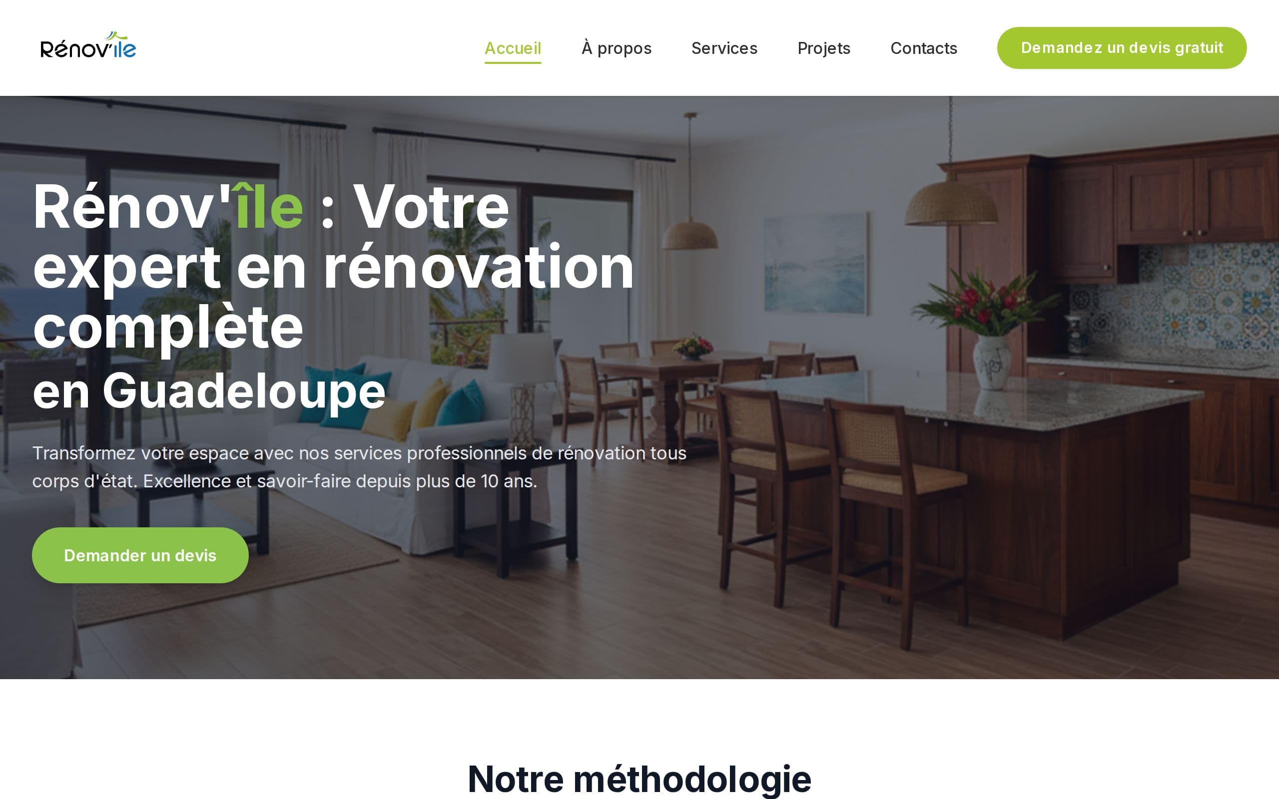 Page d'accueil du site Rénov'île